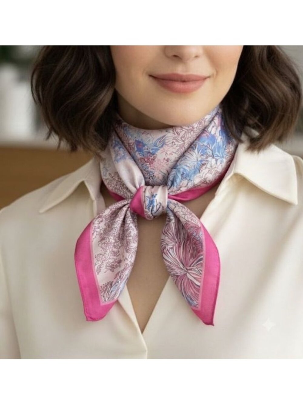 ✨Luxury Floral Botanical Silky Soft Square Scarf Pink Blue Elegant Style Hijab